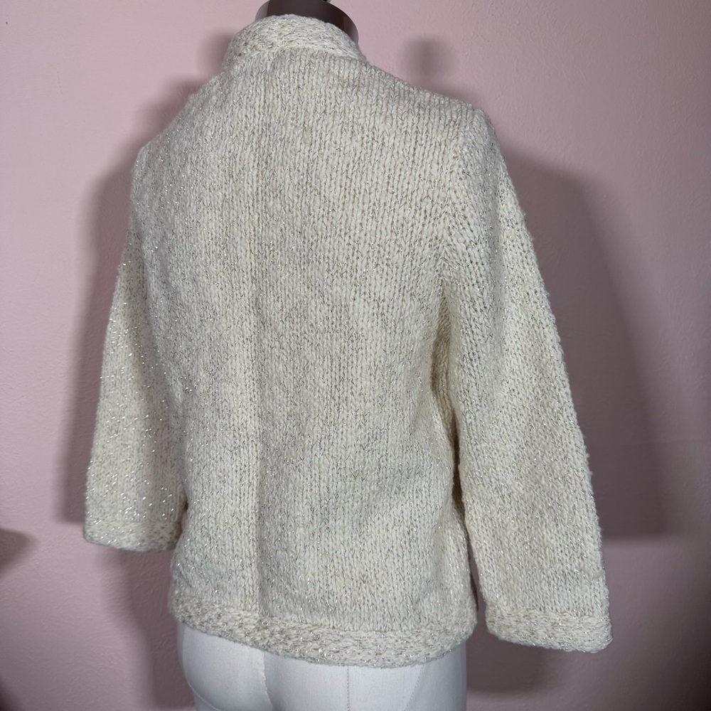 Vintage 1940 50 Retro Deco Cream wool Silver Metallic Cardigan sweater Jacket - Picture 5 of 17